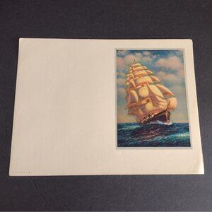 Vintage Litho Lithograph USA GLCO Print The Red Star Clipper Ship Nautical